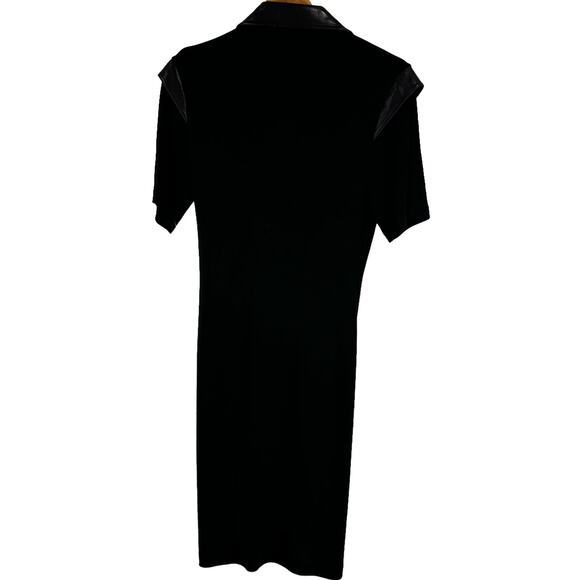 Helmut Lang NWT Pleated Leather Trimmed Cady Mini Dress Black Size M Collar - Picture 4 of 12